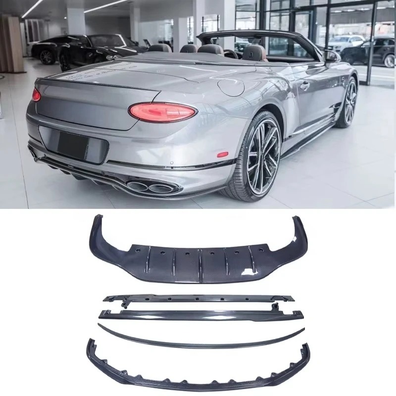 For Continental GT W12 Style Carbon Fiber Body Kit Front Bumper Lip Side Skirts Diffuser Spoiler Body Kit